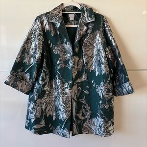 Chicos Size 1 8/10 green and silver jacket